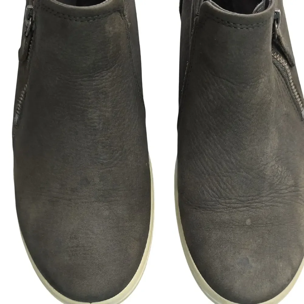 ECCO SOFT 7 Womens Sz 9 Gray Logo Leather Side-zip Low Bootie Shoes 43024302602